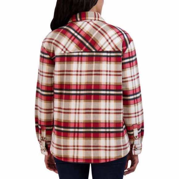 Sage Ladies' Plush Plaid Shirt Jacket Red - Picture 3 of 10